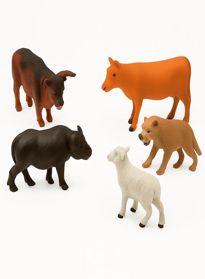 DTR Creation Animal Figurines Toy Set - Pack of 5 | Farm & Wild Animals Learning Toys for Kids | Educational & Realistic Animal Figures for Boys & Girls (Cow, Buffalo, Bear, Sheep, Calf) - Image 3